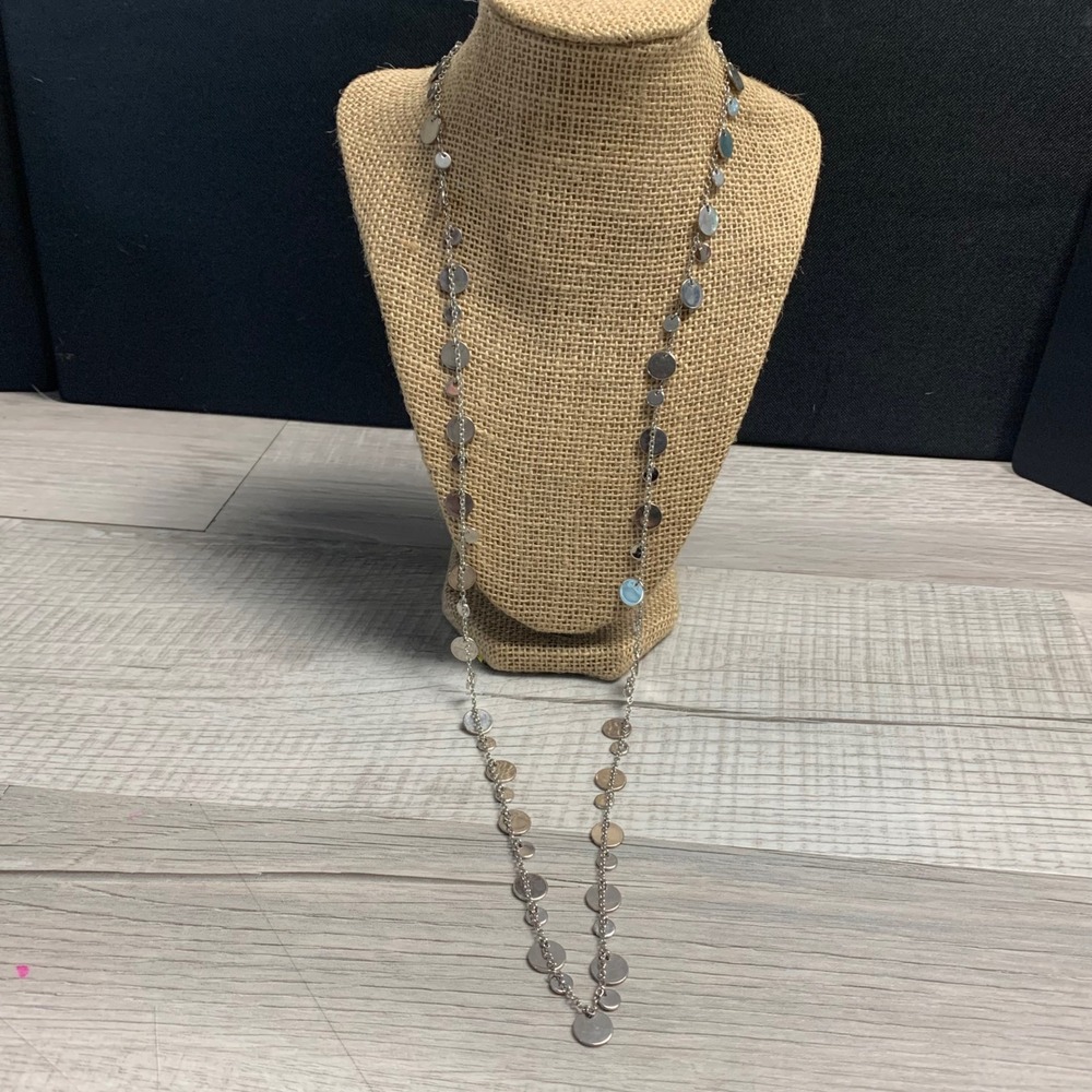 Lia Sophia Silver Tone Multi Disc Station Long Necklace 32 Inch Adjustable